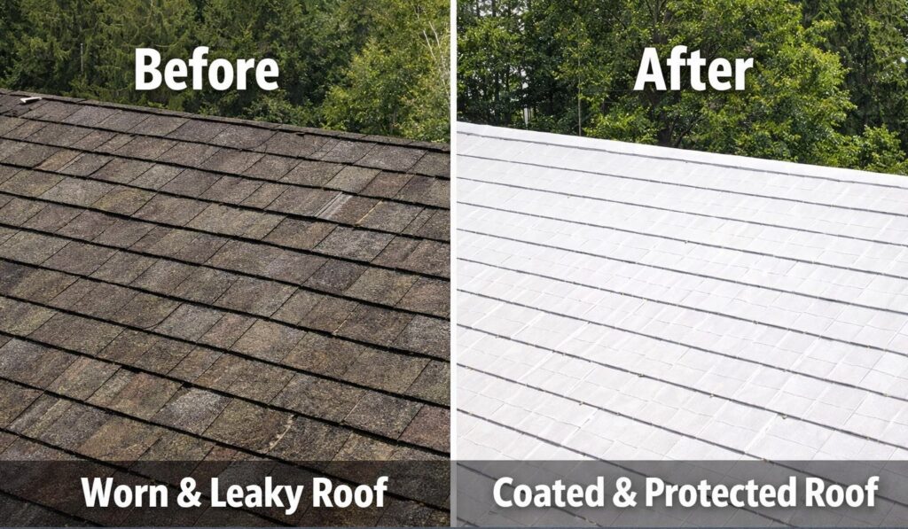 Before and After applying Roof coating spray 