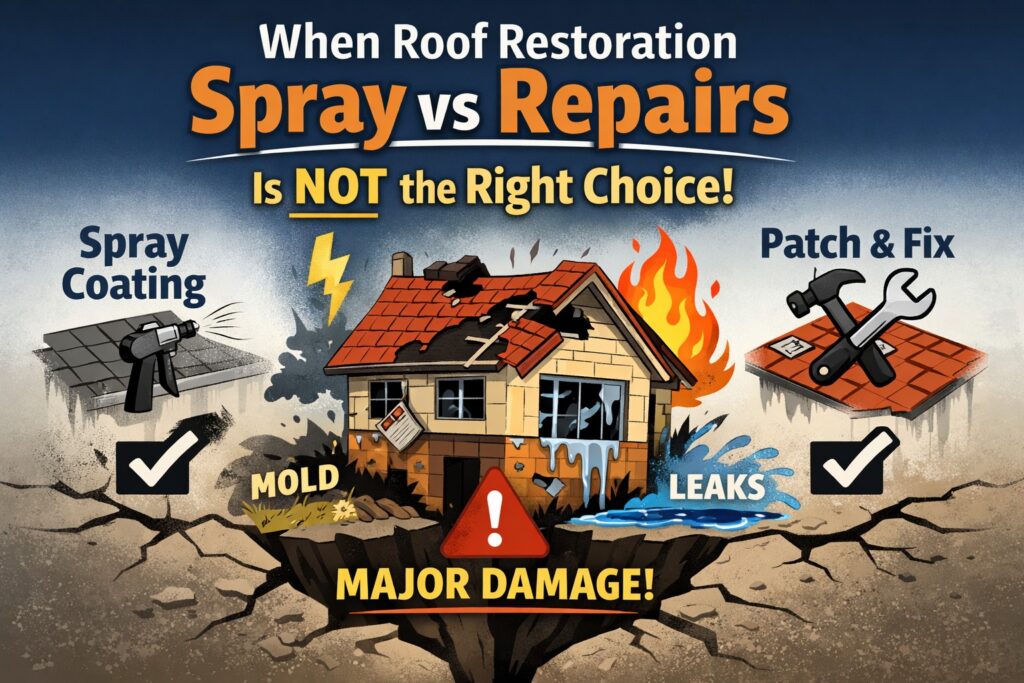 When Roof Restoration Spray vs Repairs Is NOT the Right Choice