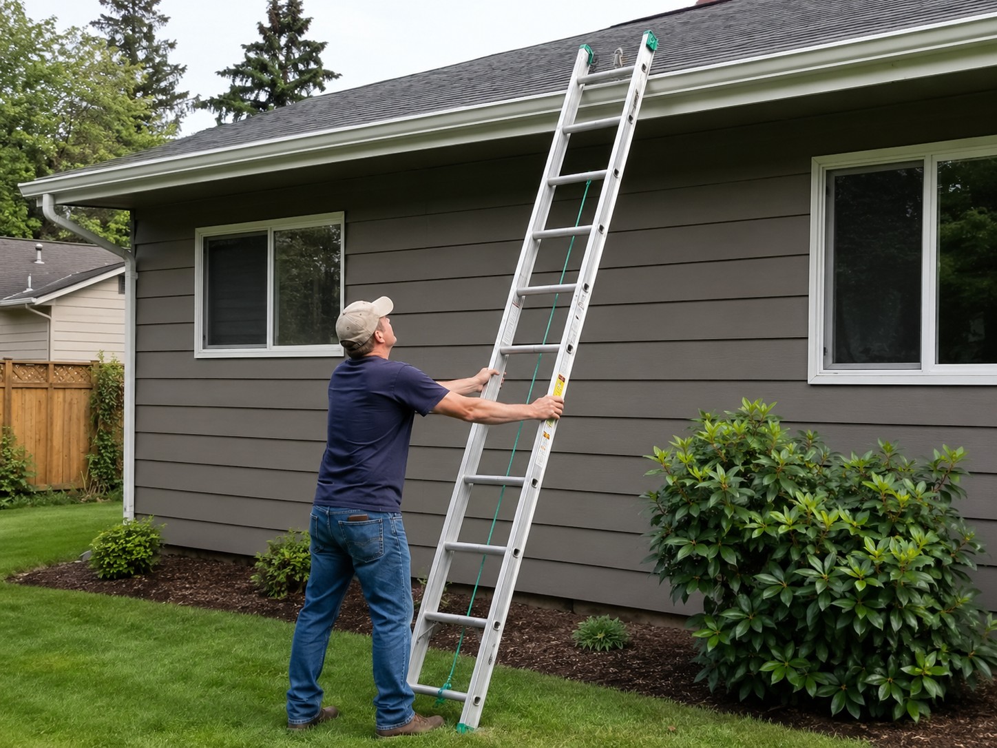 Homeowner in backyard of an Oregon home setting